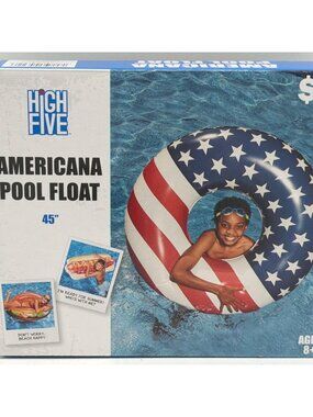Americana Pool Float With Stars & Stripes Design 45" Inflatable Ring For Ages 8+